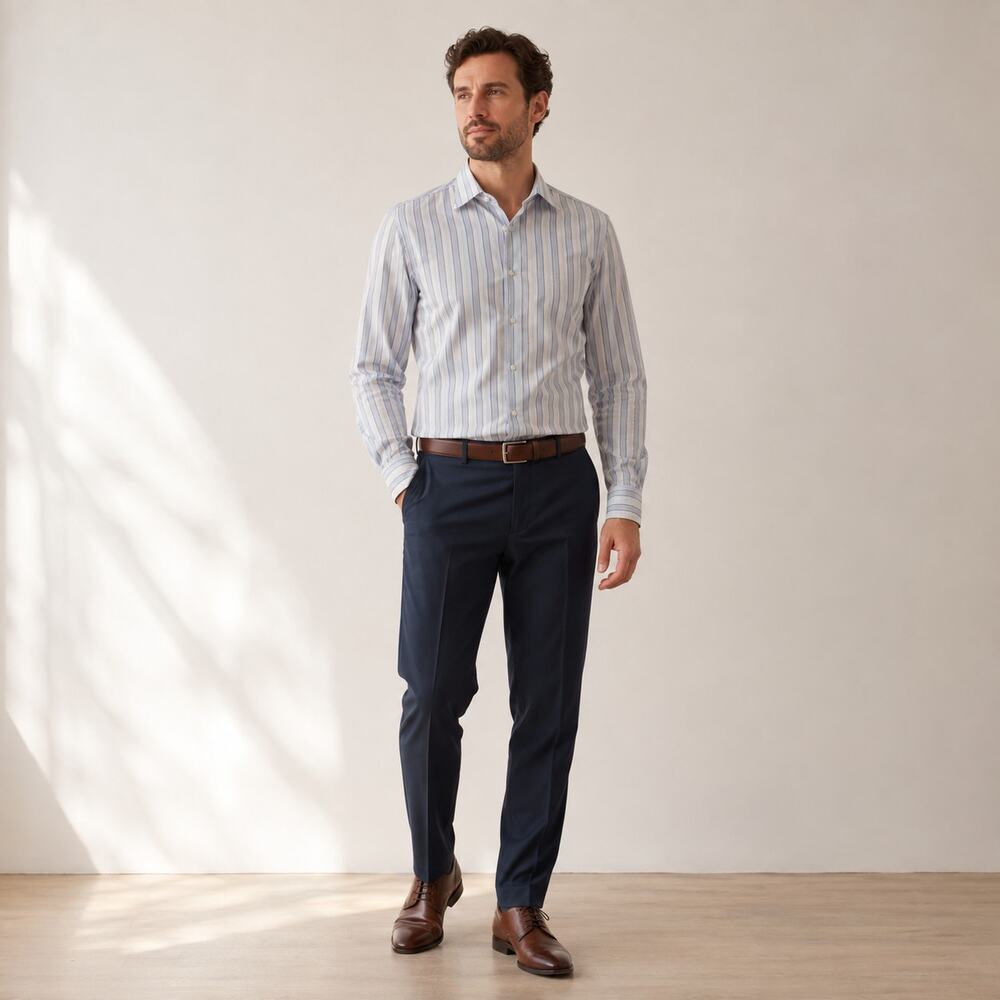 Blumarine Uomo Blue Striped Long Sleeve Dress Shirt 16.5 42